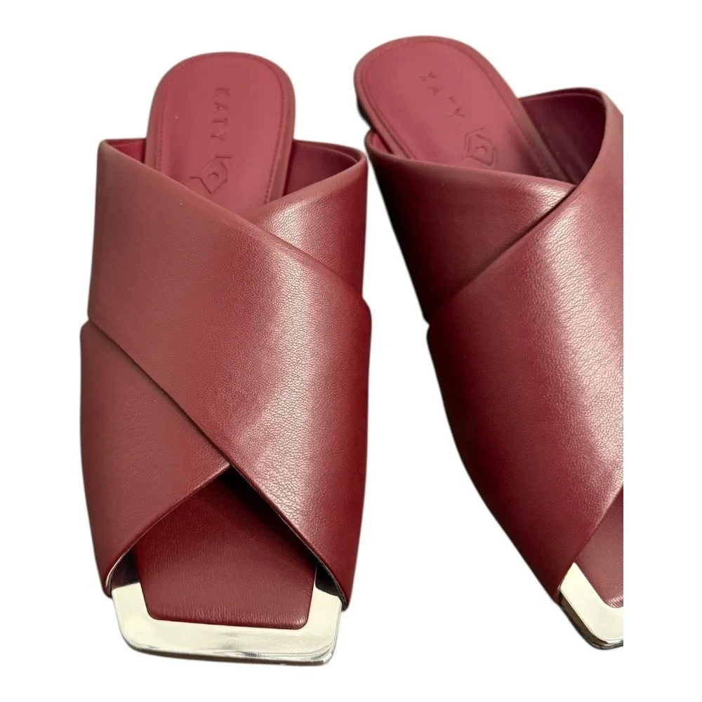 Katy Perry The Checked In Slide Sandal Soft Nappa Cranberry 9 NIB‎ - Picture 4 of 10